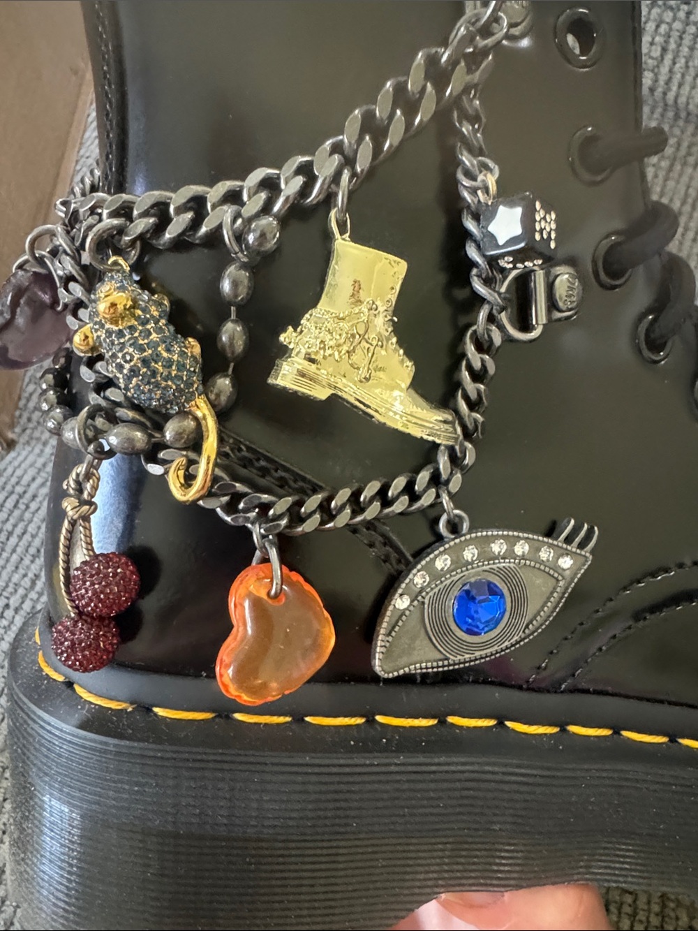 Marc Jacobs X Dr. Martens Black Leather Lace-Up Charm Combat Boots - Picture 3 of 16